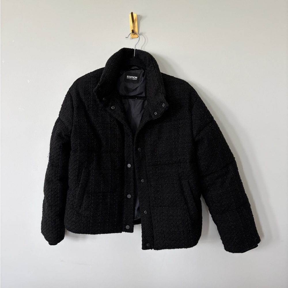Black Tweed Quilted Coat